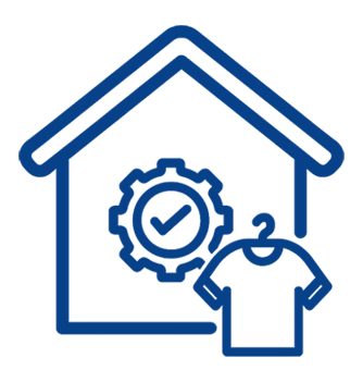 Solid blue house icon with a pointed roof, a chimney on the left, and no visible windows or doors, set against a transparent background.