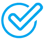 A blue check mark inside a blue circle on a transparent background.