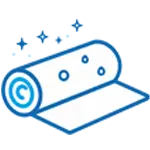 A rolled-up mat or carpet partially unrolled, with sparkles above it suggesting cleanliness or freshness.